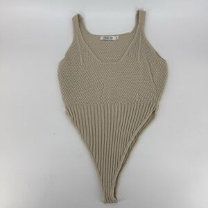 Femme Lux 10 Tan Body Suit Knit Boho Festival Indi High Leg Scooped Neck Hippie